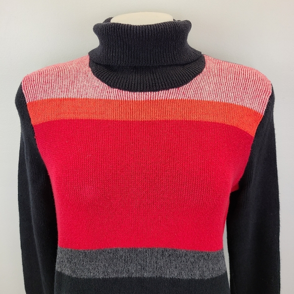 Free People Winter Break Black Red Colorblock Turtleneck Sweater Dress  XS - Picture 7 of 11